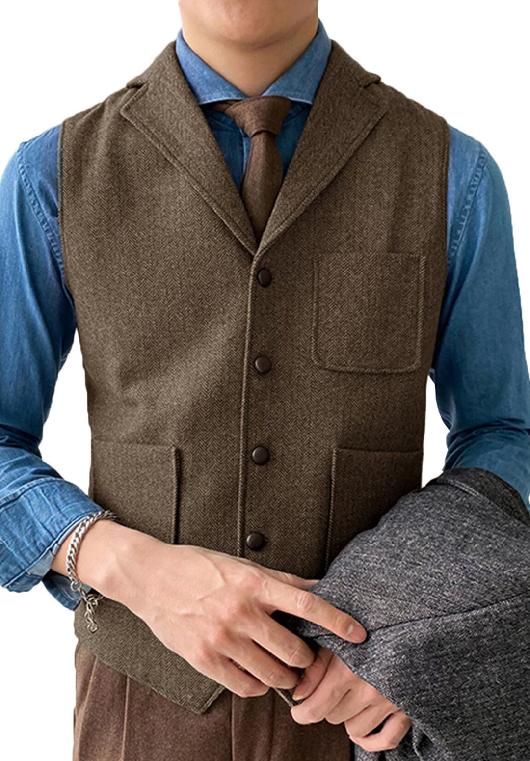 Gilet de Costume Tweed Slim Homme Chevrons Business