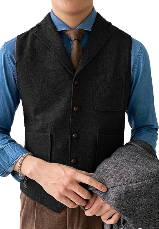 Gilet de Costume Tweed Slim Homme Chevrons Business