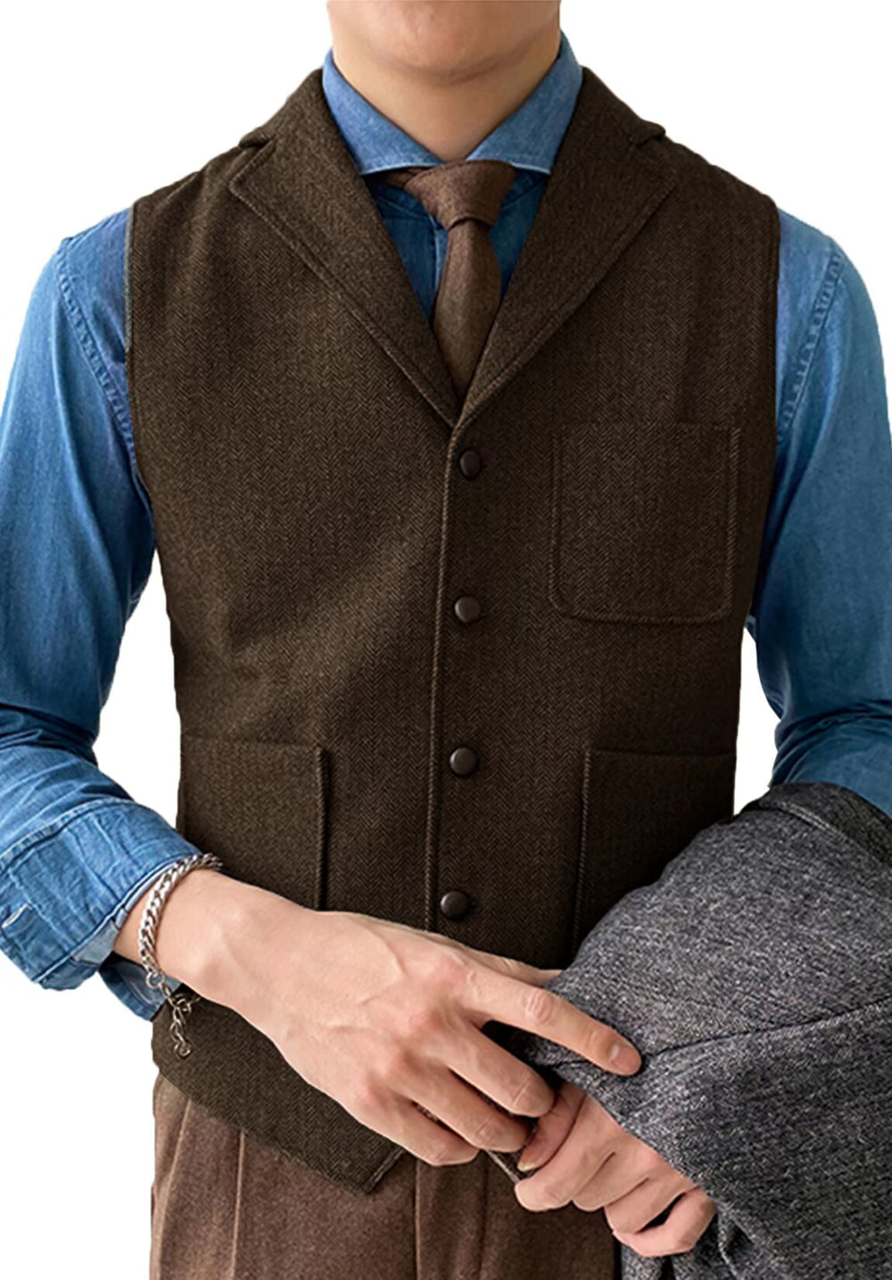 Gilet de Costume Tweed Slim Homme Chevrons Business