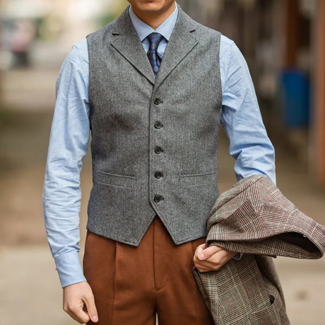 Gilet de Costume Tweed Slim Homme Chevrons Business