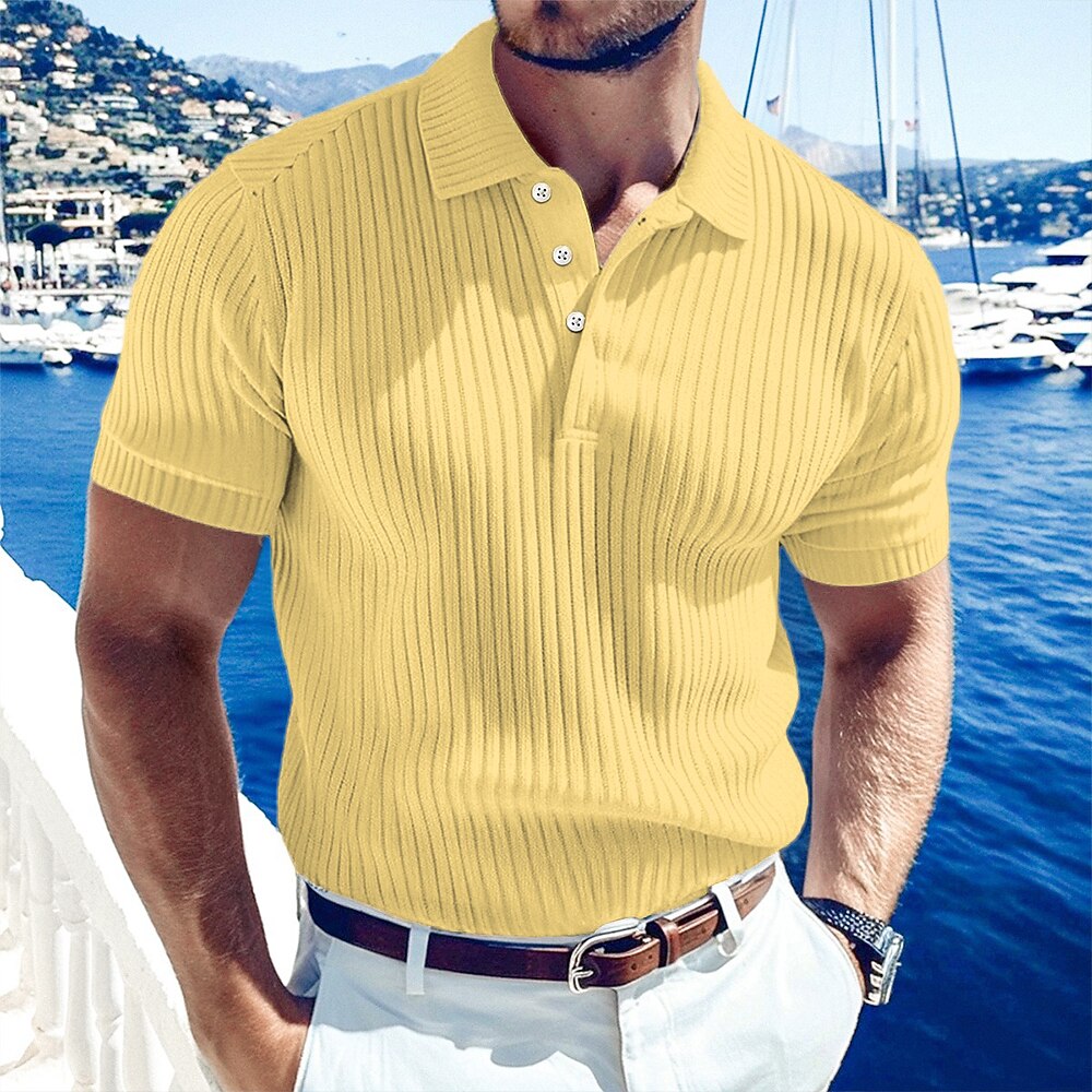 Polo en Maille Côtelée Homme Manches Courtes Casual