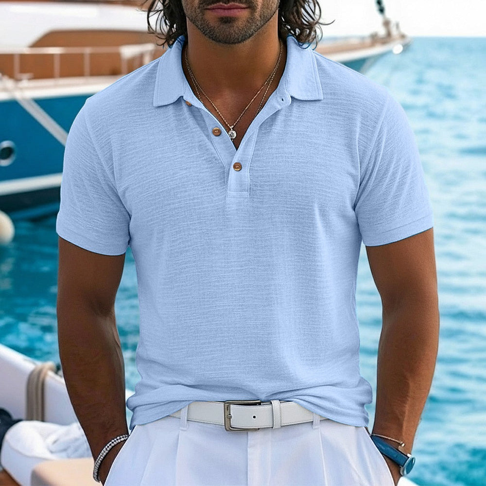 Polo en Lin Texturé Homme Été Coton Manches Courtes