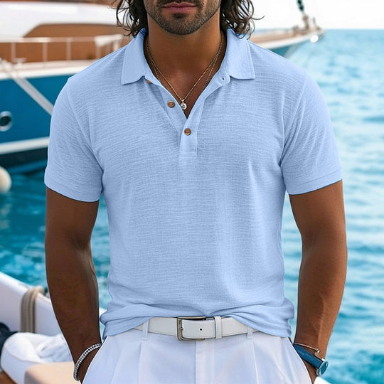 Polo en Lin Texturé Homme Été Coton Manches Courtes