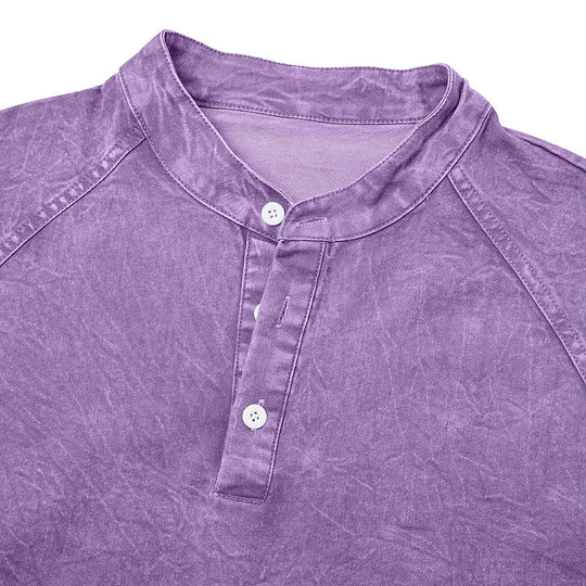 T-Shirt Henley Coton Délavé Homme Manches Courtes