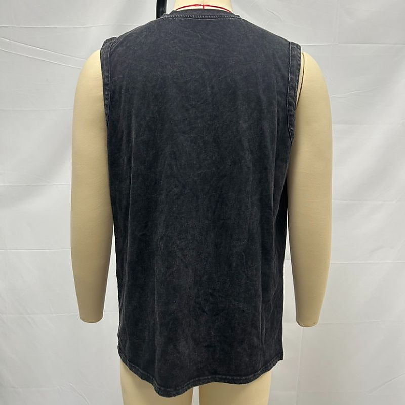 Débardeur Henley Délavé Homme Coton Sans Manches