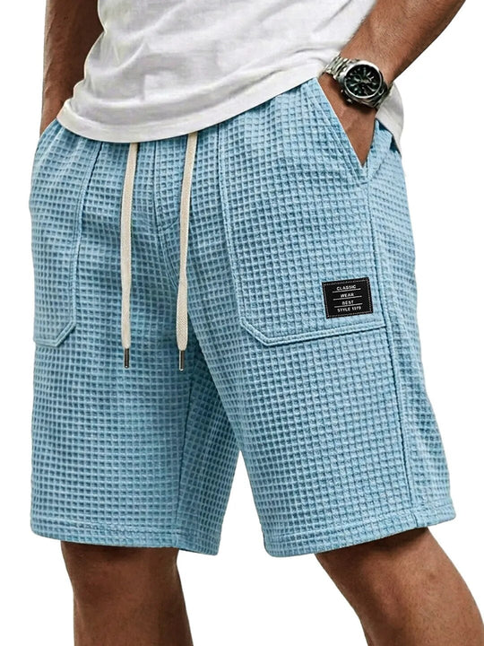 Short en Maille Gaufrée Homme Été Plage Poches