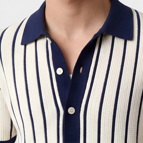 Chemise en Maille Rayée Homme Été Polo Tricot