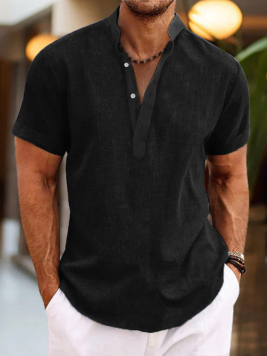 Henley Manches Courtes Homme Été Boutonné Casual