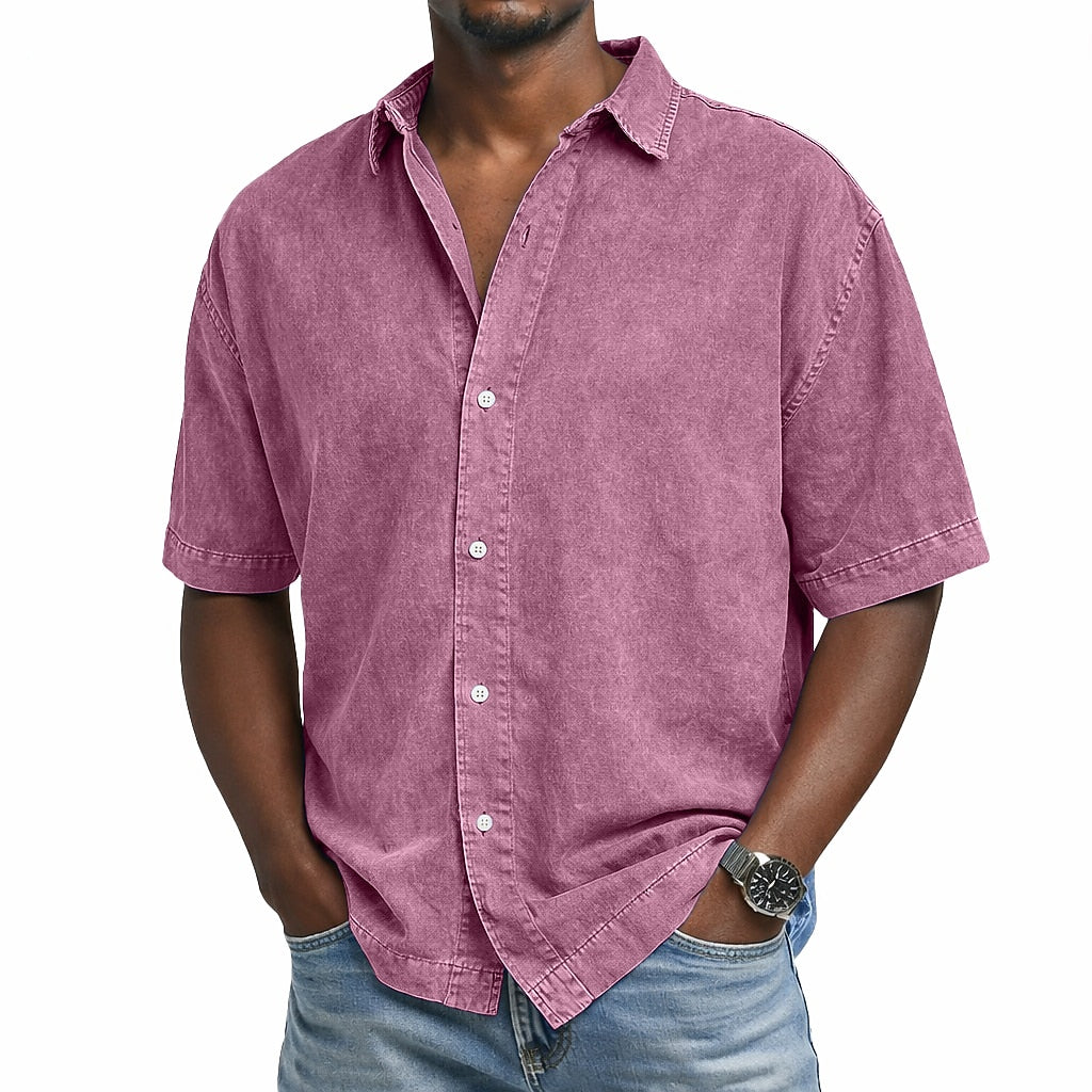 Chemise en Coton Délavée Vintage Homme Été Casual