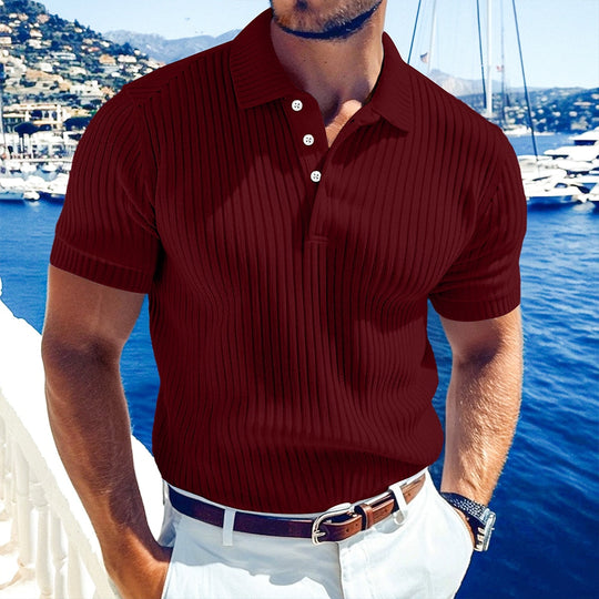 Polo en Maille Côtelée Homme Manches Courtes Casual