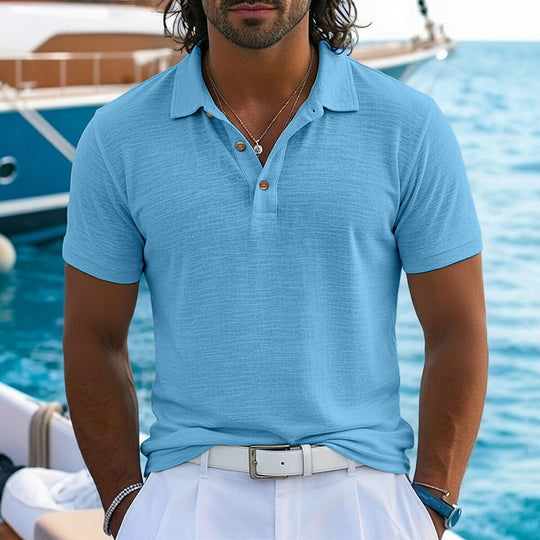 Polo en Lin Texturé Homme Été Coton Manches Courtes