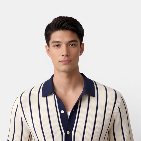 Chemise en Maille Rayée Homme Été Polo Tricot