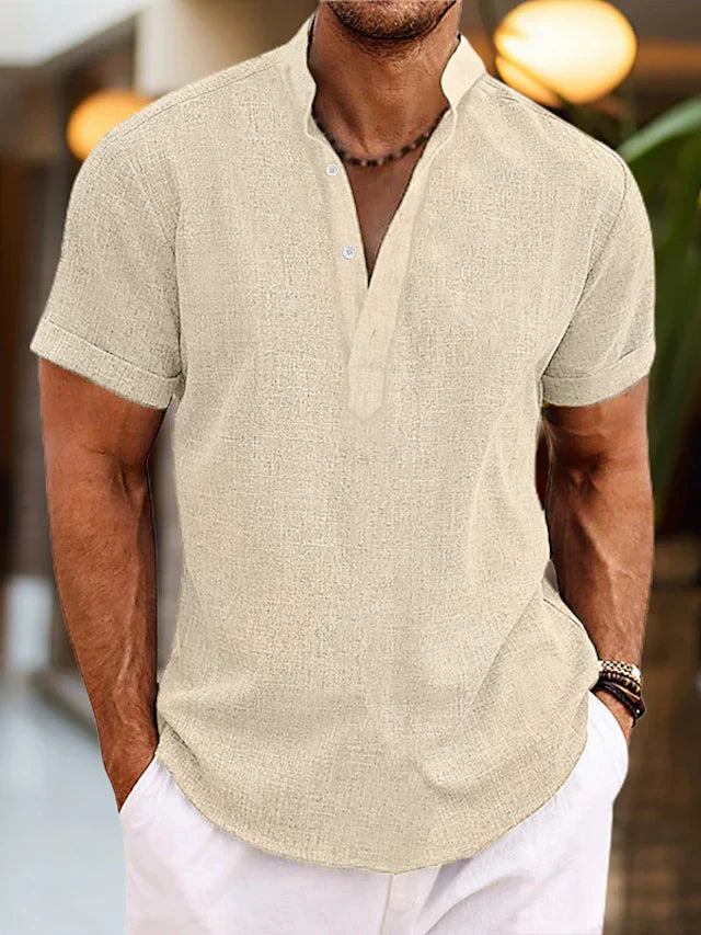 Henley Manches Courtes Homme Été Boutonné Casual