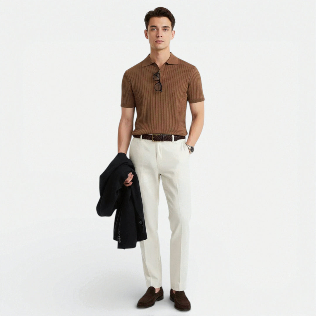 Polo en Maille Côtelée Homme Manches Courtes Été