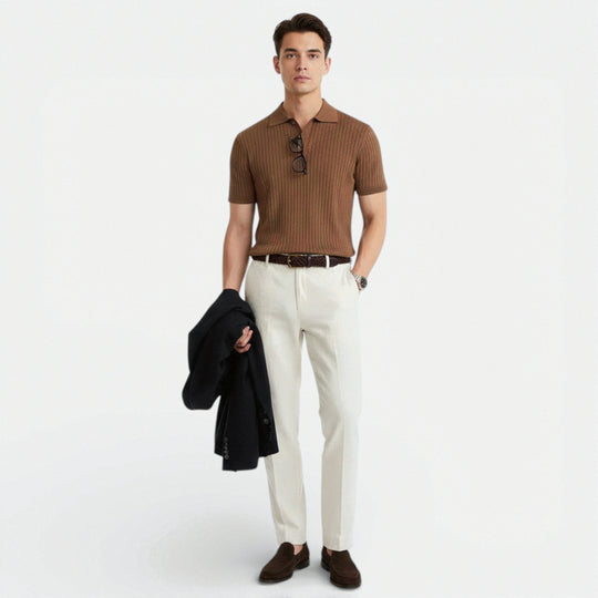 Polo en Maille Côtelée Homme Manches Courtes Été