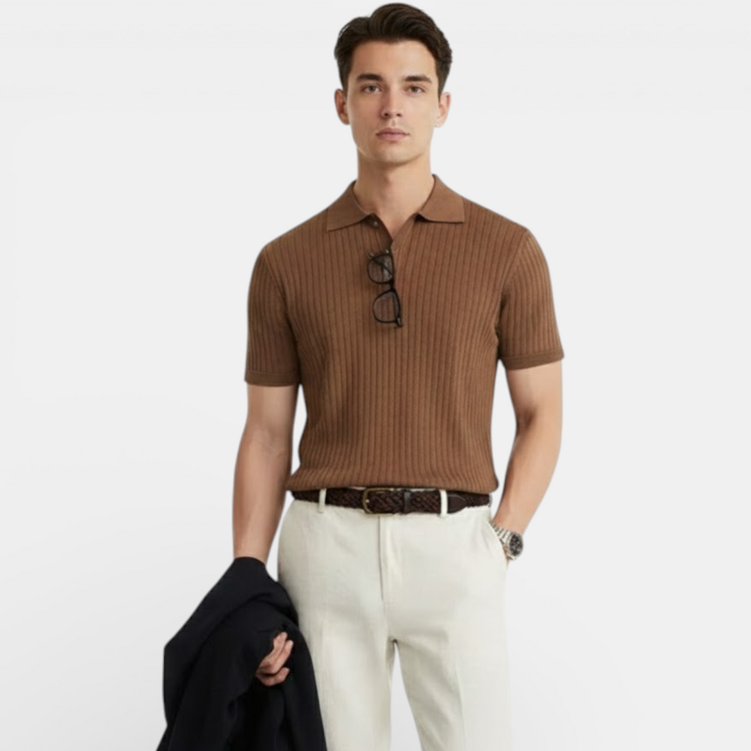 Polo en Maille Côtelée Homme Manches Courtes Été
