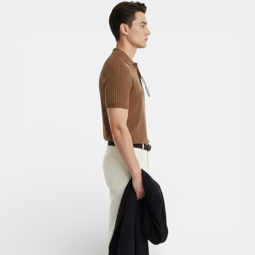 Polo en Maille Côtelée Homme Manches Courtes Été