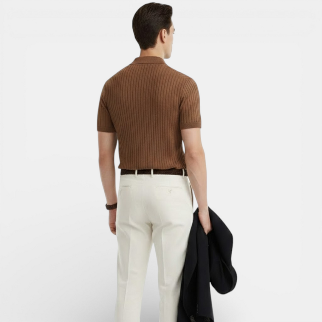 Polo en Maille Côtelée Homme Manches Courtes Été