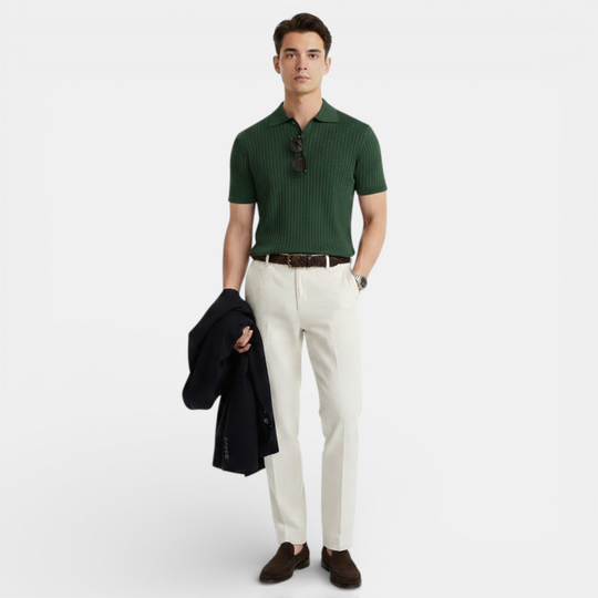 Polo en Maille Côtelée Homme Manches Courtes Été
