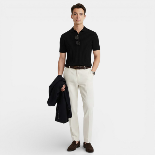 Polo en Maille Côtelée Homme Manches Courtes Été