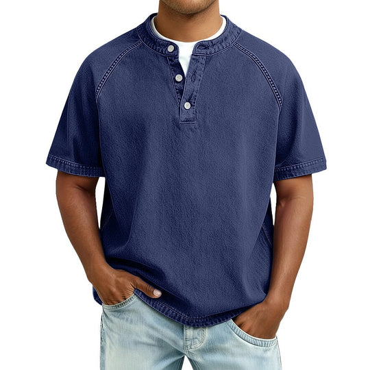 T-Shirt Henley Coton Délavé Homme Manches Courtes