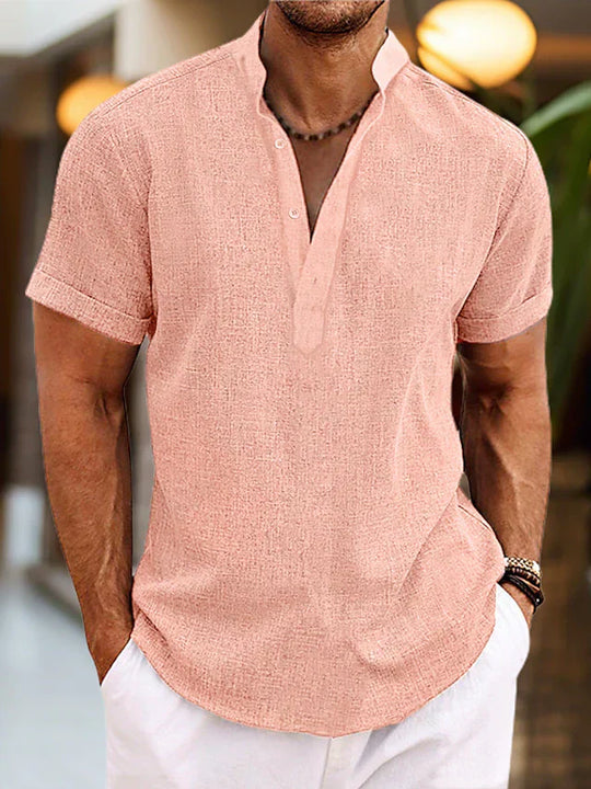 Henley Manches Courtes Homme Été Boutonné Casual