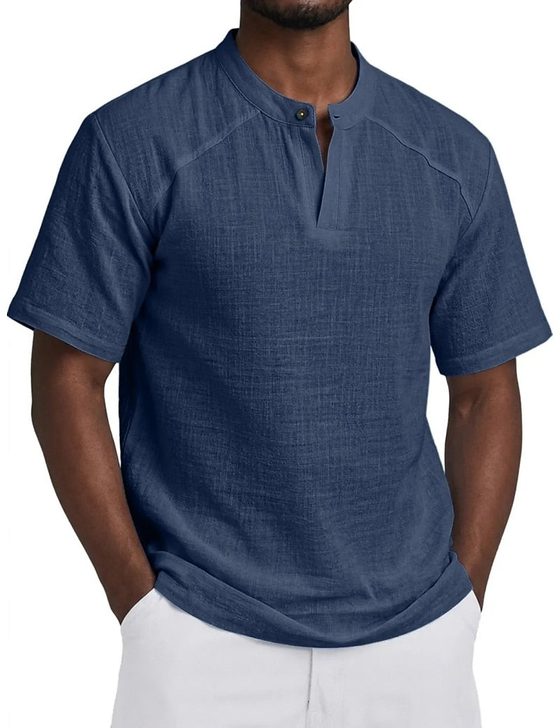 Chemise Popover en Lin Homme Été Coton Légère