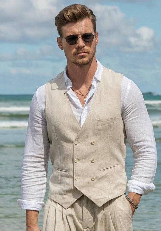 Gilet de Costume en Lin Homme Slim Mariage Business