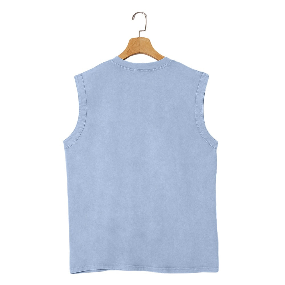 Débardeur Henley Délavé Homme Coton Sans Manches
