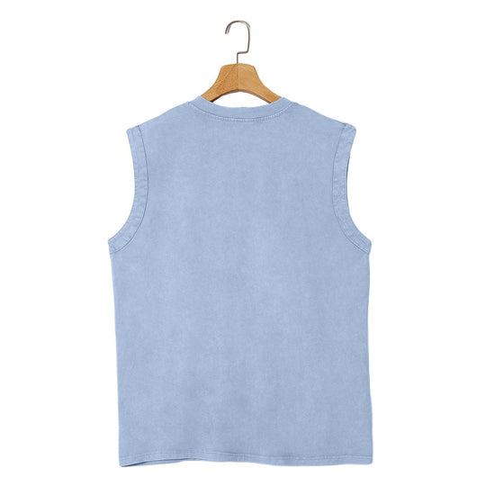 Débardeur Henley Délavé Homme Coton Sans Manches