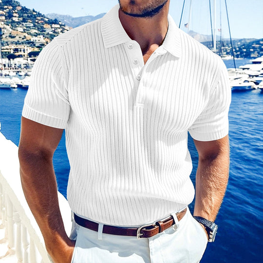 Polo en Maille Côtelée Homme Manches Courtes Casual
