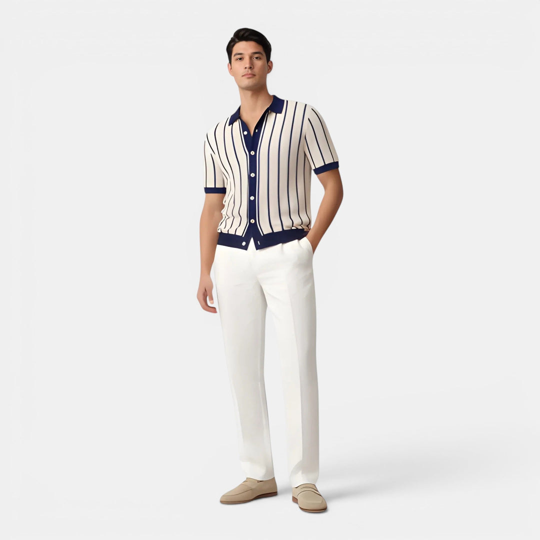 Chemise en Maille Rayée Homme Été Polo Tricot