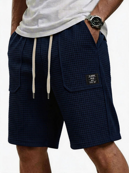 Short en Maille Gaufrée Homme Été Plage Poches