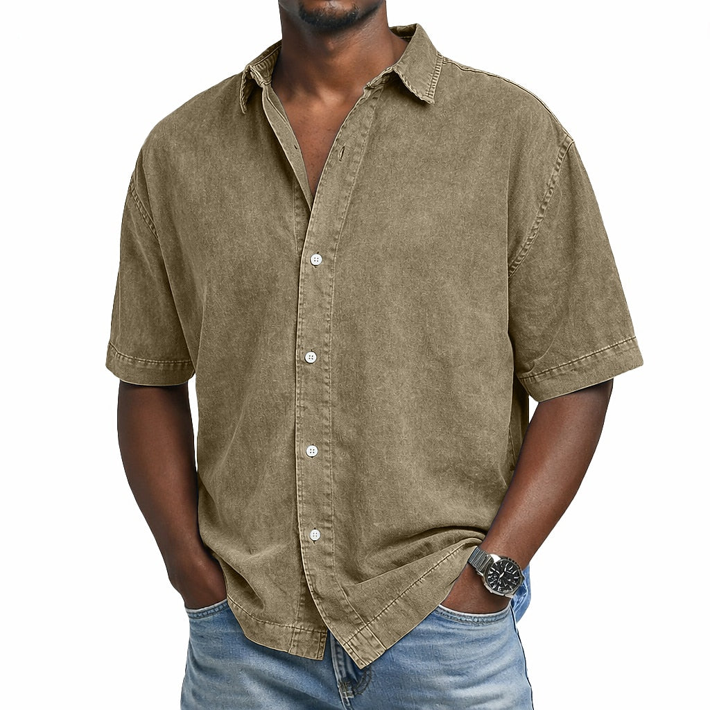 Chemise en Coton Délavée Vintage Homme Été Casual
