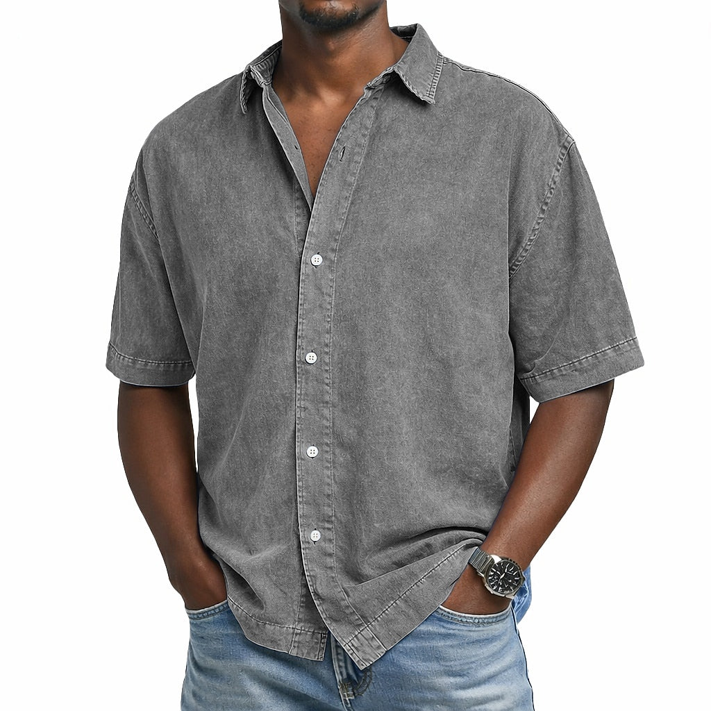 Chemise en Coton Délavée Vintage Homme Été Casual